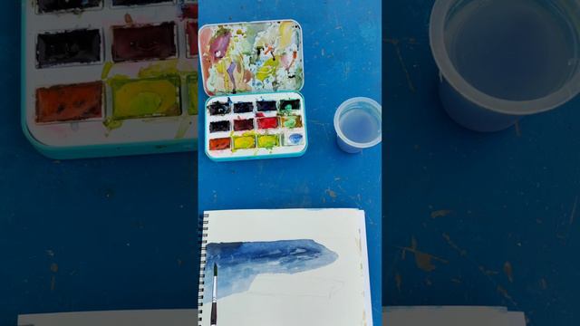 Пейзаж акварелью на пляже