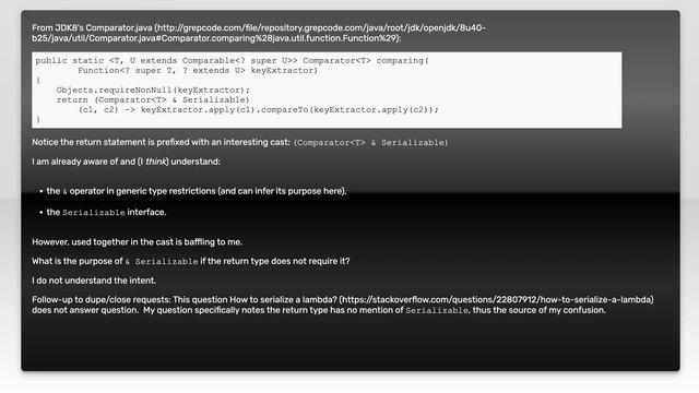 Why does Java 8's Comparator.comparing() cast the return value to Serializable? смотреть онлайн