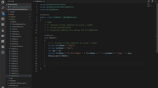 Unity C# Fundamentals - String manipulation by concatenation, string interpolation, & string builde смотреть онлайн