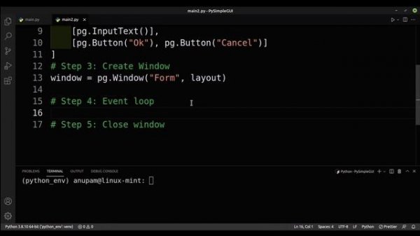 PySimpleGUI tutorial 1: Installation and Simple program