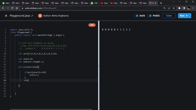 separate 0,1 in array || order of n time complexity || java || in hindi part -01 смотреть онлайн