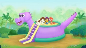 Club Baboo taking funny photographs with a Dinosaur | Learn Dinosaur Names like Velociraptor TRex