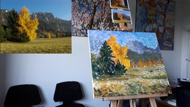 Мастер-класс: Этюд "Осень в горах Лихтенштейна". Часть 3 - пишем небо и горы смотреть онлайн