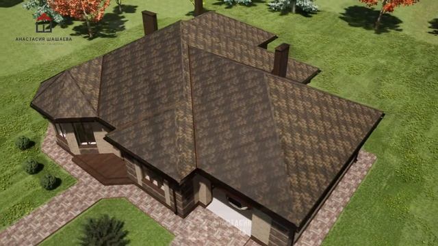 Одноэтажный дом с эркером, гаражом и террасой / Проекты домов с гаражом / Проект К-148 смотреть онлайн