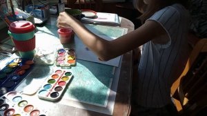 Смешивание цветов краской.Жёлтый и красный.