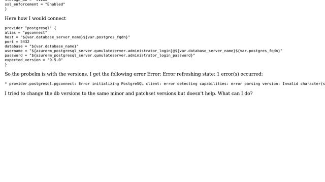 Terraform postgres provider not recognize Azure Postgresql database version (2 Solutions!!) смотреть онлайн