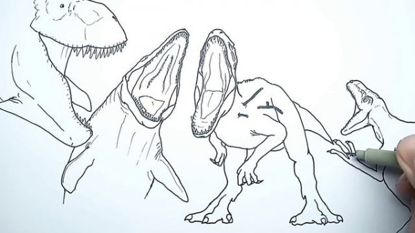 Indominus vs Mosasaurus vs Trex vs Blue Drawing | Jurassic World best moment