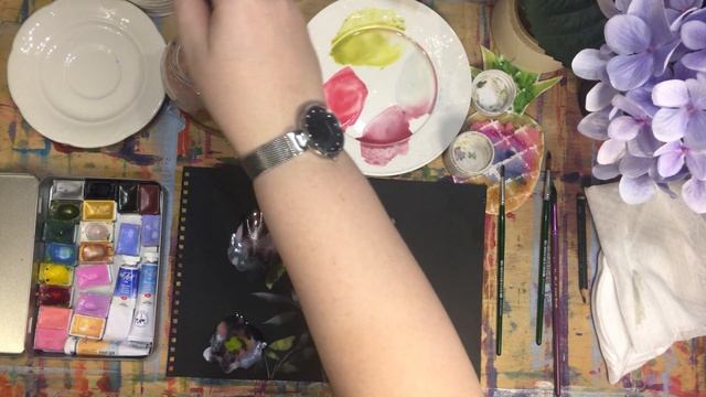 Рисунок акварелью, на чёрной бумаге смотреть онлайн