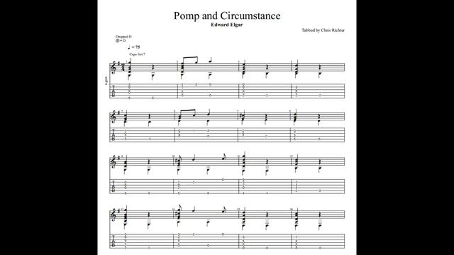 Edward Elgar: Pomp & Circumstance with tablature/sheet music for solo fingerstyle guitar смотреть онлайн