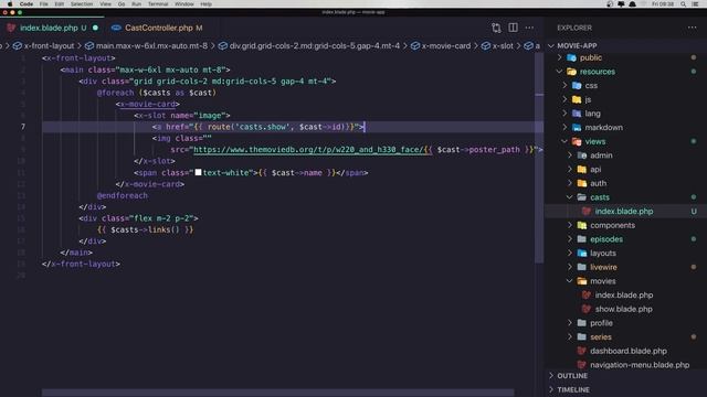 Laravel Livewire Tutorial Create Movie Website #53 Cast Frontend Index and Show смотреть онлайн