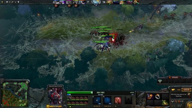 Dota 2: Пексик играет за Паучиху-Брудмаму (Черная Паучиха, Broodmother, Broodmama), бой 1 из 2 - wi смотреть онлайн
