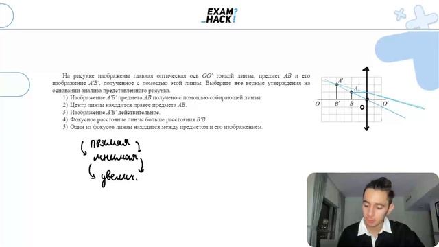 На рисунке изображены главная оптическая ось OO' тонкой линзы, предмет AB и его изображение - №2489 смотреть онлайн