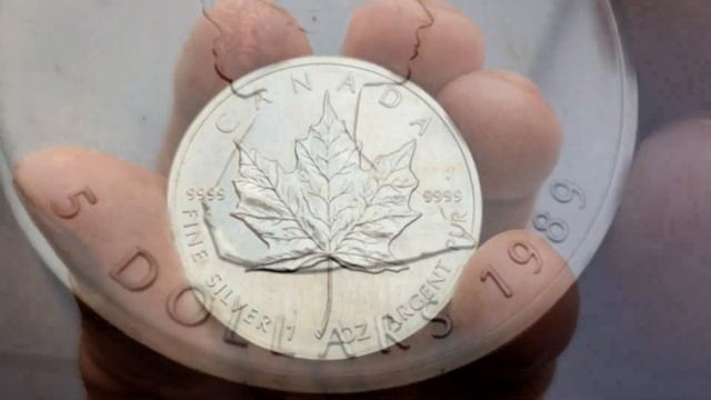 Серебряная монета "Канадский кленовый лист" 1989 г. 1 oz Canadian Silver Maple Leaf смотреть онлайн
