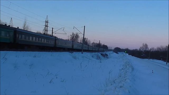 ЭП1М-593 с пассажирским поездом Москва-Душанбе в -20 смотреть онлайн