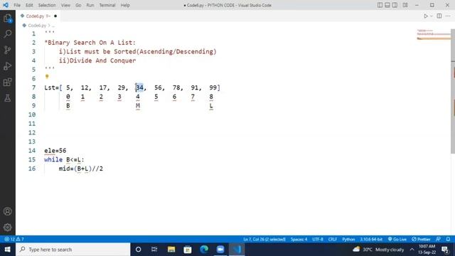 BINARY SEARCH ON A LIST | DIVIDE & CONQUER | DATA STRUCTURES | Python Tutorials For Beginners смотреть онлайн