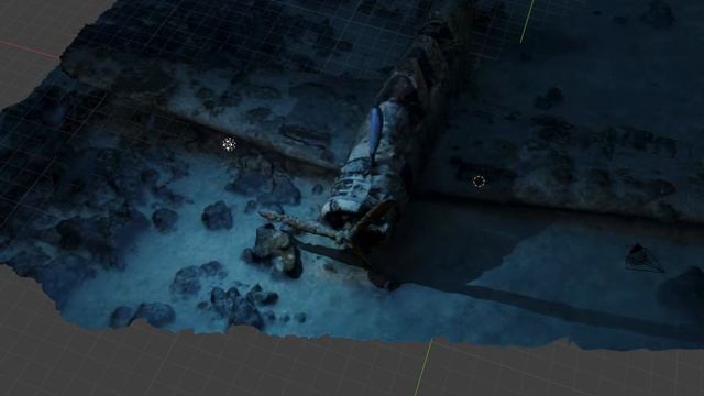 blender mockup of diver swimming over wreck, lighting test. смотреть онлайн