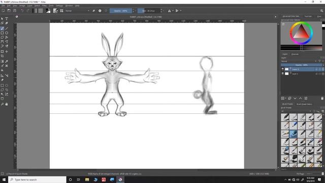 Sketching Rabbit Character in KRITA Time elapse смотреть онлайн