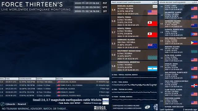 2020-11-30 04:59:11 UTC | M 5.4 - Nikolski, Alaska | Force Thirteen Earthquakes смотреть онлайн