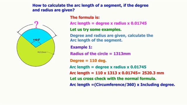ARC LENGTH, DEGREE, RADIUS CALCULATION EASY METHOD смотреть онлайн