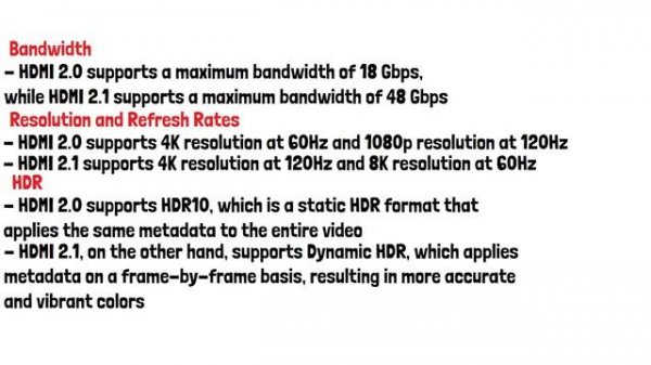 HDMI 2.1 vs  HDMI 2.0