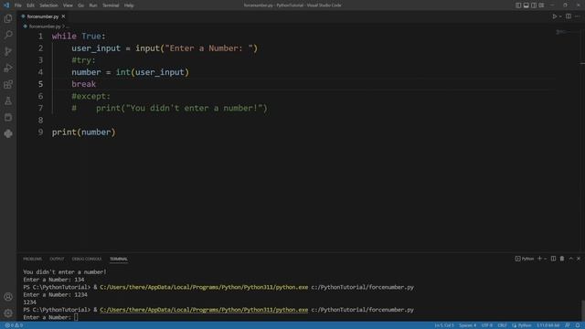 Force user to enter a number in Python | Python Tutorial for Beginners смотреть онлайн