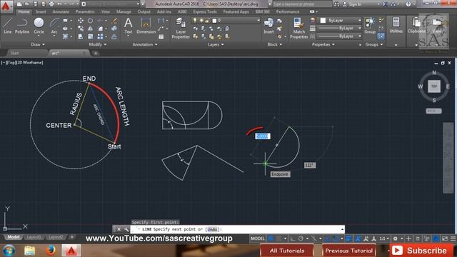 Autocad 2016 - Tutorial for Beginners : 15. How to draw a Arc with example | AutoCAD ARC Command смотреть онлайн