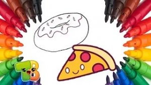 Рисовашка Любимая выпечка Как нарисовать пончик How to draw donut АВС Учим цвета