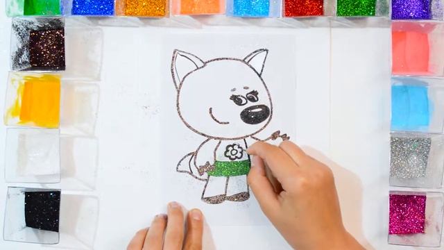 Раскраска ЛИСИЧКА блёстками / МИМИМИШКИ / для детей / Учим цвета