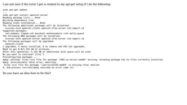 Errors installing openssh-server on ubuntu 16.04 смотреть онлайн