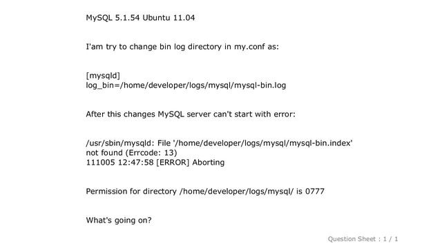 MySQL : try to change bin log directory: mysql-bin.index not found (Errcode: 13) смотреть онлайн
