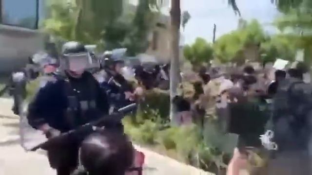 Police beat protesters in Los Angeles. Полицейские избивают протестующих в Лос-Анджелесе смотреть онлайн