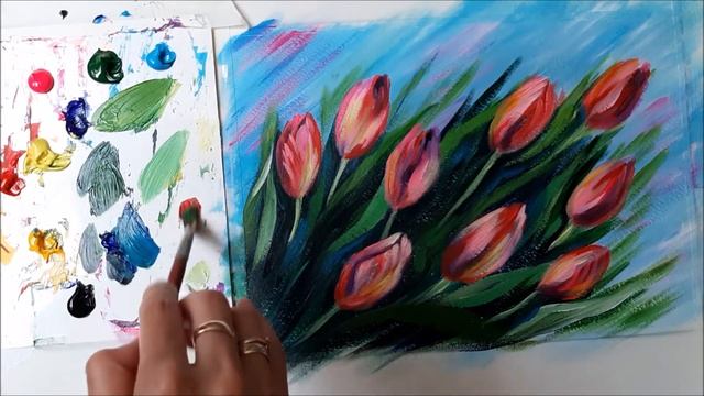 КАК НАРИСОВАТЬ ТЮЛЬПАНЫ АКРИЛОМ ПОЭТАПНО//DRAW TULIPS WITH ACRYLIC смотреть онлайн