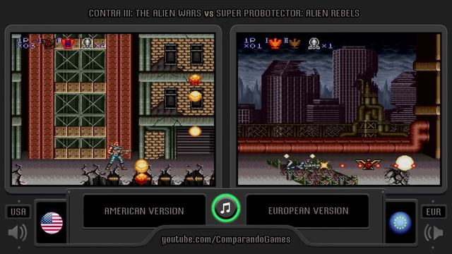 Regional Differences [18] Contra III: The Alien Wars (USA vs EUR) Snes - Side by Side Comparison смотреть онлайн