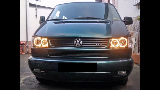 FARI ANGEL EYES VW T4 CARAVELLE MULTIVAN 1996-2003 FANALI SPORTIVI NERI H7 / H7 INSTALLAZIONE смотреть онлайн