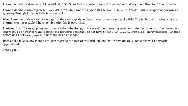 MySQL Error: "Table storage engine for `proc` doesn't have this option (ERROR 1031)" смотреть онлайн