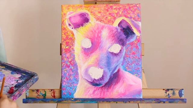 Colorful Dog Painting Tutorial / How to Paint a Colorful Dog in Acrylics смотреть онлайн