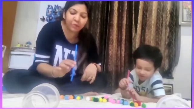 Fun activities for kids with parents at home/Preschool activities/ Fun with Pom-Pom balls and Straw смотреть онлайн