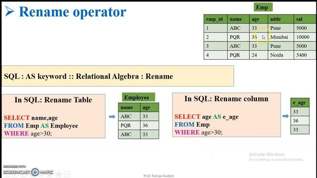 Rename operator | Relational Algebra | DBMS | Unary operator смотреть онлайн
