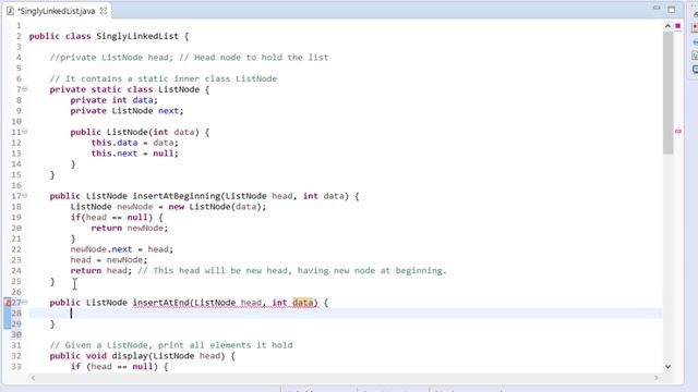 How to insert a node at the end of a Singly Linked List in Java ? смотреть онлайн