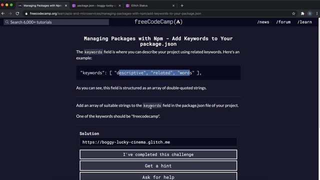 03 - Add Keywords to Your package.json - Managing Packages with npm - freeCodeCamp Tutorial смотреть онлайн