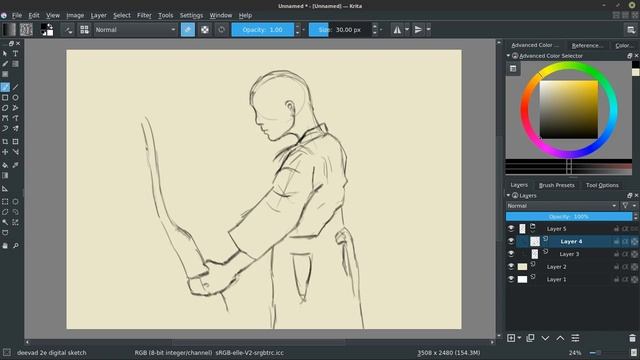 female archer - sketch in krita смотреть онлайн