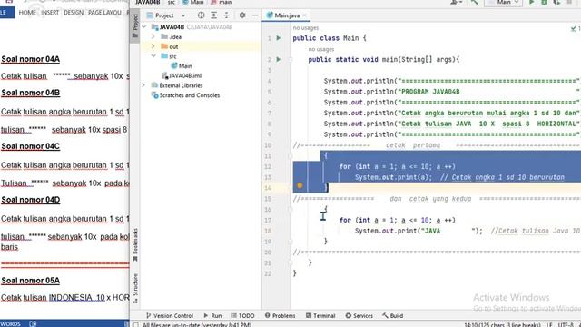 JAVA04B Cetak angka berurutan 1 sd 10 dan tulisan JAVA 10 X dengan spasi 8 HORIZONTAL смотреть онлайн