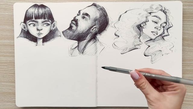 5 Tips for Ballpoint Pen Drawing! Filling a Sketchbook Spread with Faces смотреть онлайн