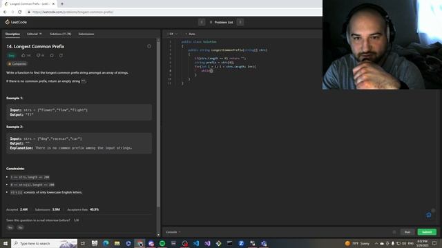 Longest Common Prefix Leetcode in C# смотреть онлайн