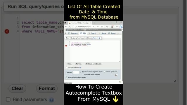 Get List Created date of tables from database #mysql смотреть онлайн
