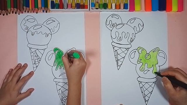 Как нарисовать рожок мороженого Микки и Минни Мауса How to draw a Mickey Minnie mouse ice cream con смотреть онлайн
