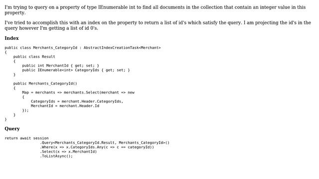 Cannot Index on array of int RavenDB смотреть онлайн