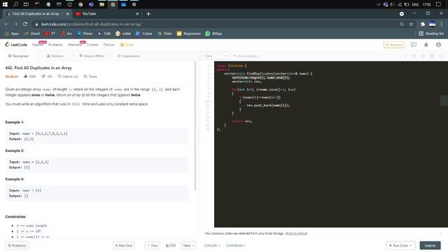 Find All Duplicates in an Array | C++ | Leetcode 442 | Medium смотреть онлайн