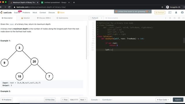 Maximum Depth of Binary Tree (Binary Tree, Easy Level, Leetcode 104) смотреть онлайн