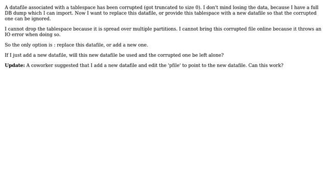 Databases: Oracle: Replace corrupted first datafile смотреть онлайн